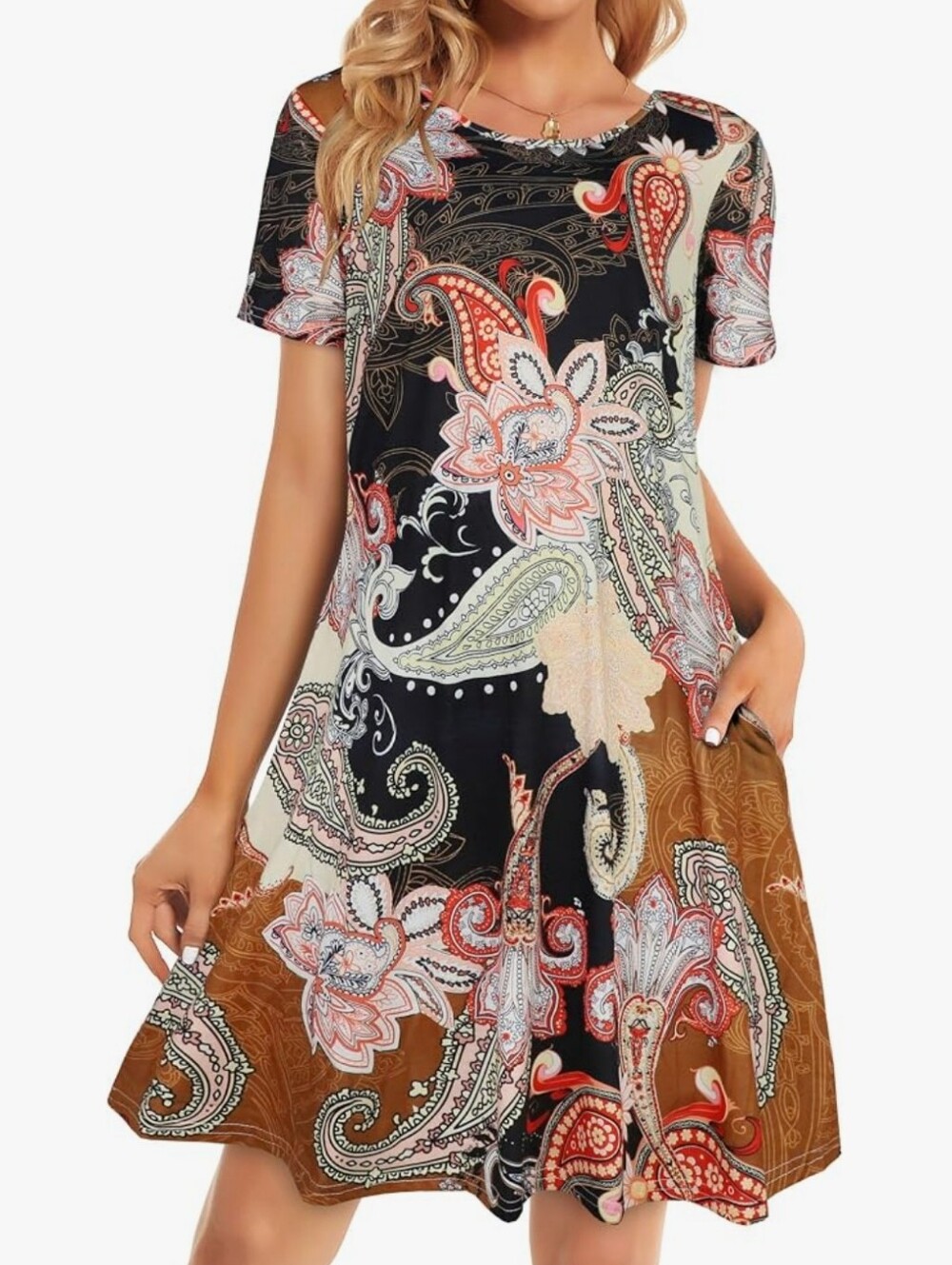 Summer Dress Floral Swing Loose Sundress T Shirt Casual with Pockets